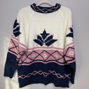 Cozy Knit Sweater - Pink and Navy